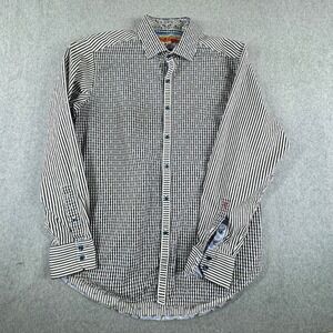 Robert Graham Mens Shirt L Classic Fit Black Blue Paisley Cuff Gingham Check